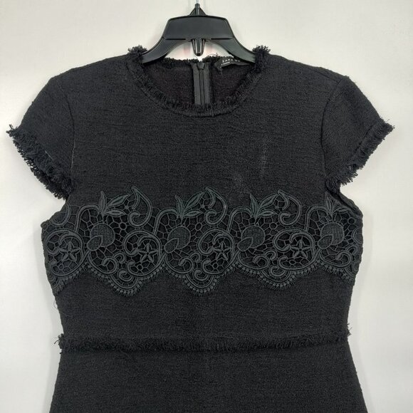 Zara Lace Round Neck Fringe Cap Sleeve  Crepe Mini Dress Medium Black - Picture 2 of 15